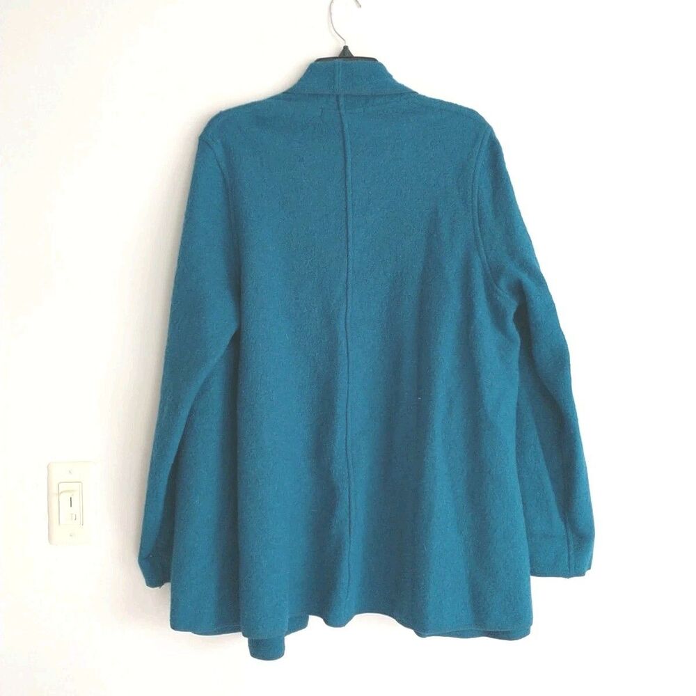 Cut Loose Open Front Coat Womens L XL Blue Teal Boiled Wool Shawl Collar Pockets - Picture 4 of 6